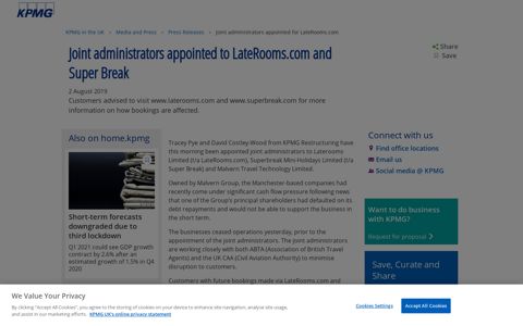 Joint administrators appointed for LateRooms.com - KPMG ...