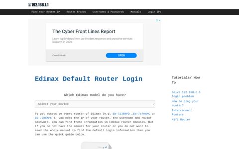 Edimax routers - Login IPs and default usernames & passwords