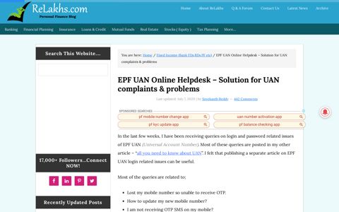 EPF UAN Helpdesk - Password,Mobile Number,Name issues