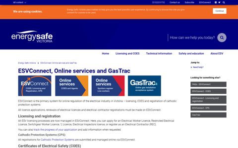 ESVConnect, Online services and GasTrac – Energy Safe ...