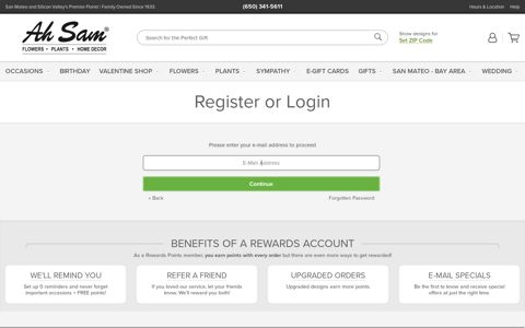 Register Account - Customer Login - Ah Sam Florist