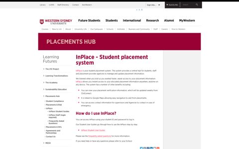 InPlace - Student placement system | Western Sydney University