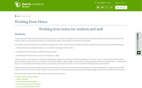 Working From Home - Harris Academy Morden