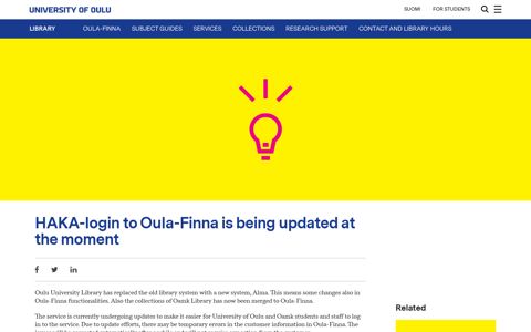 HAKA-login to Oula-Finna is being updated at the moment ...