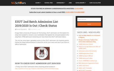 ESUT 2nd Batch Admission List 2019/2020 Is Out | Check ...
