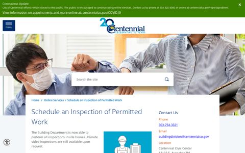 Schedule an Inspection of Permitted Work – City of Centennial