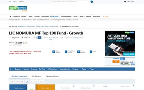 LIC NOMURA MF Top 100 Fund - Growth [8.3568] | LIC ...