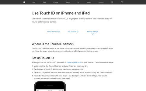 Use Touch ID on iPhone and iPad - Apple Support
