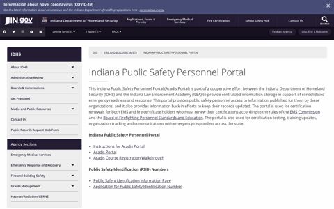 DHS: Indiana Public Safety Personnel Portal - IN.gov