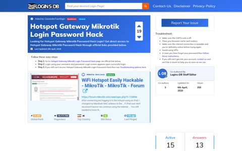 Hotspot Gateway Mikrotik Login Password Hack - Logins-DB