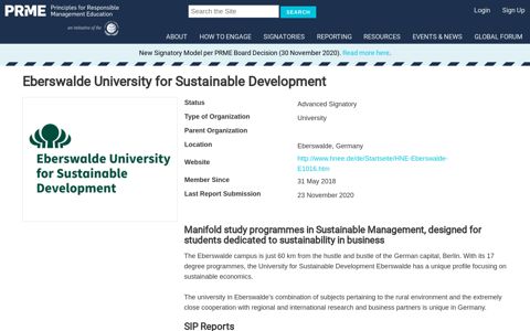 Eberswalde University for Sustainable Development - PRME