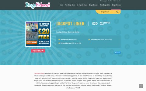 Jackpot Liner - Get £20 FREE bonus at www.bingoliner.co.uk ...