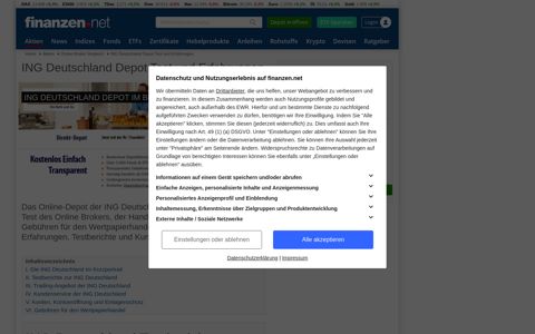 ING Deutschland Depot Test und Erfahrungen | finanzen.net