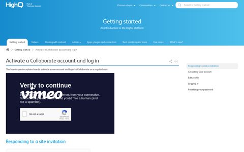 Activate a Collaborate account and log in - HighQ Knowledge