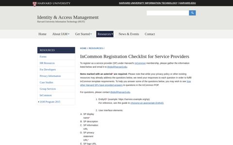 InCommon Registration Checklist for Service Providers ...