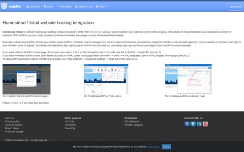 Homestead / Intuit website hosting integration - AuthPro