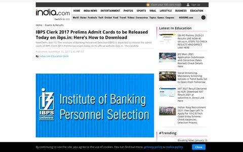 IBPS Clerk 2017 Prelims Admit Cards to be Released Today ...