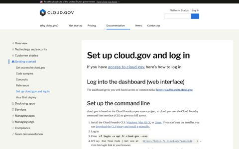 Set up cloud.gov and log in - cloud.gov