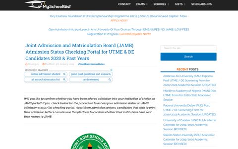 JAMB Admission Status Portal : For 2020 & Past Years UTME ...