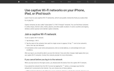 Use captive Wi-Fi networks on your iPhone, iPad, or iPod touch