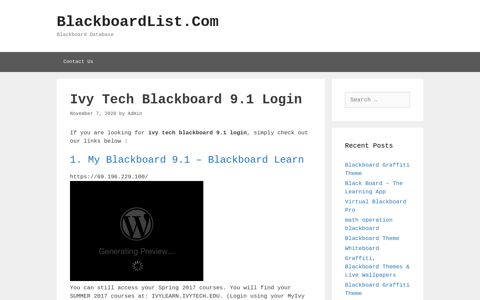 Ivy Tech Blackboard 9.1 Login - BlackboardList.Com
