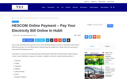 HESCOM Online Payment Hubli: HESCOM Bill Pay, History ...