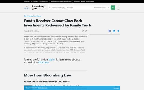 Fund's Receiver Cannot Claw BackInvestments Redeemed by ...