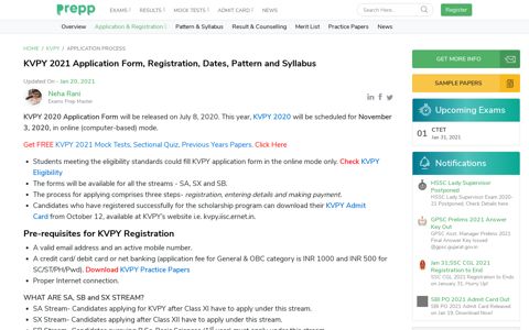 KVPY 2020 Application Form, Dates, Pattern and Syllabus