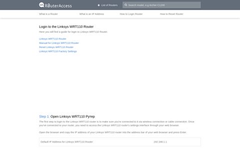 Linksys WRT110 Login - Router Access