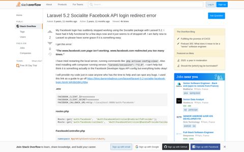 Laravel 5.2 Socialite Facebook API login redirect error - Stack ...
