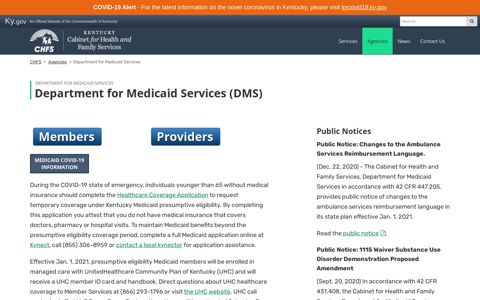 Department for Medicaid Services (DMS) - Cabinet for Health ...