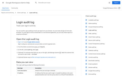 Login audit log - Google Workspace Admin Help