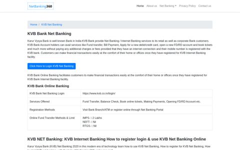 KVB Internet Banking How to register ... - KVB NET Banking