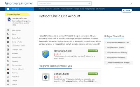 Hotspot Shield Elite Account - Software Informer