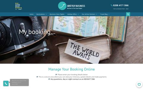 Manage Your Booking Online Here | Just Fly Business