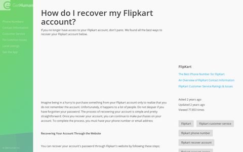 How do I recover my Flipkart account? - GetHuman