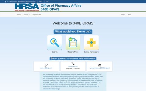 Office of Pharmacy Affairs 340B OPAIS - HRSA