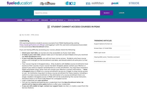 Student Cannot Access Courses in PEAK