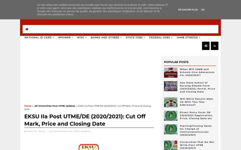 EKSU Ila Post UTME/DE (2020/2021): Cut Off Mark, Price and ...