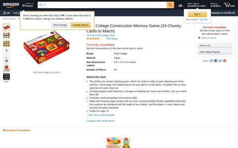 Petit Collage Construction Memory Game (24 ... - Amazon.com