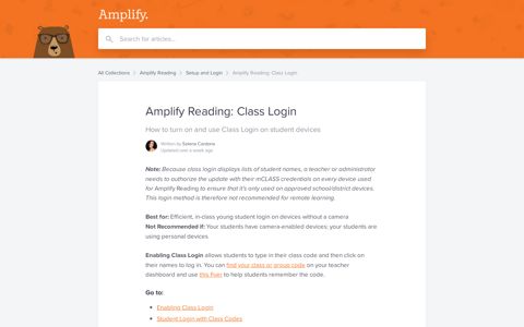 Amplify Reading: Class Login | Amplify Help Center