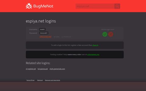 espiya.net passwords - BugMeNot