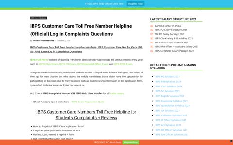 IBPS Customer Care Toll Free Number Helpline {Official} Log ...
