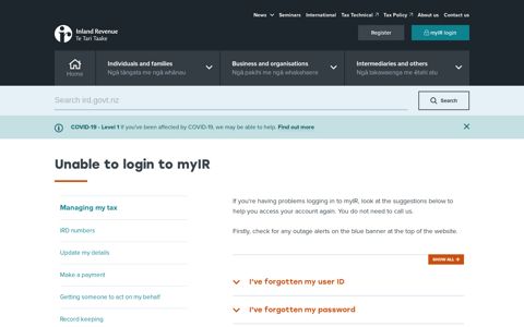 Unable to login to myIR - Ird
