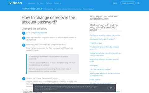 How to change or recover the account password? - Ivideon