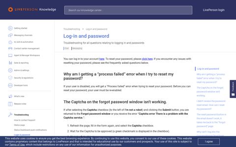Log-in and password | LivePerson Knowledge Center