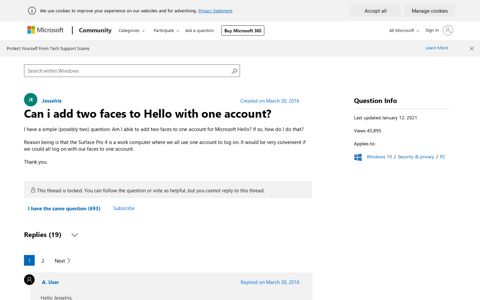 Can i add two faces to Hello with one account? - Microsoft ...
