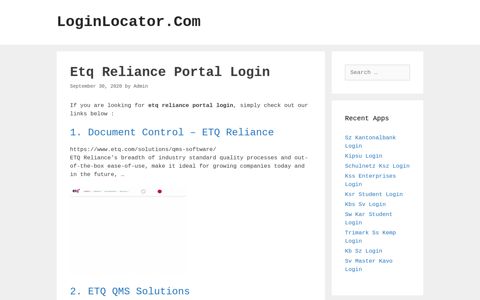 Etq Reliance Portal Login - LoginLocator.Com