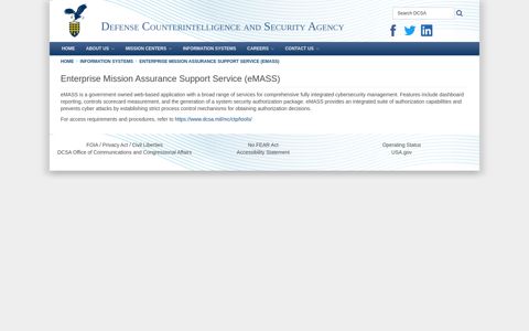 Enterprise Mission Assurance Support Service (eMASS) - Dcsa