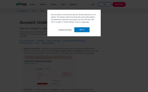Account: Unable to Log In | iPage